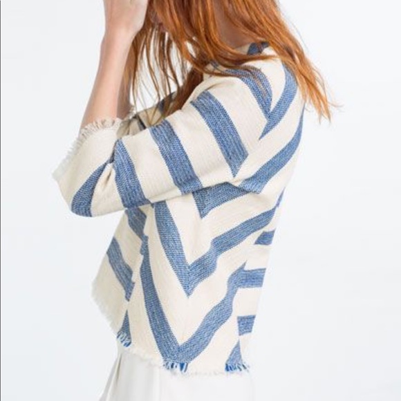 Zara Striped Frayed Top - Picture 2 of 6